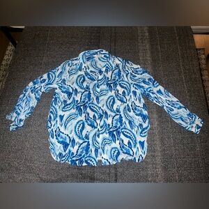 Rose & Olive Paisley Blue/Wh Print Womens Button Down Long Sleeve Med